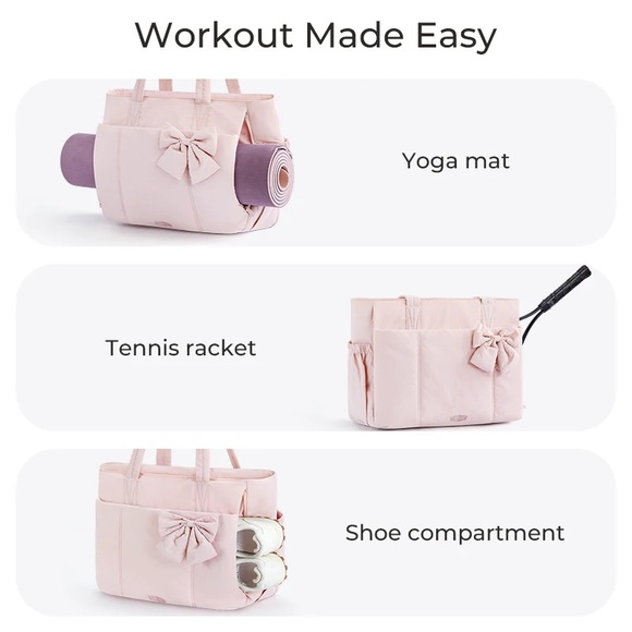 Bagsmart Crush Puffy Tote Bag - Pink Quilted Gym/Work/Travel Bag - Picture 5 of 7